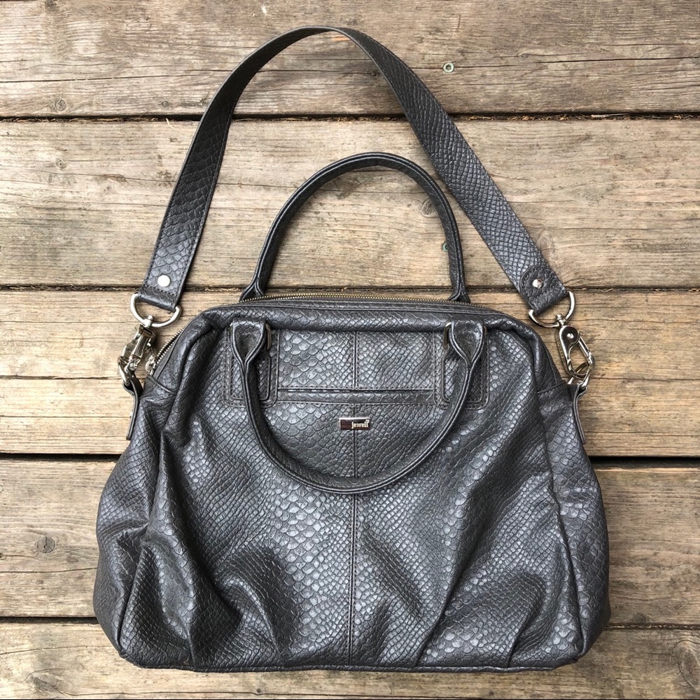Jewell bag dark grey snake skin embossed bag